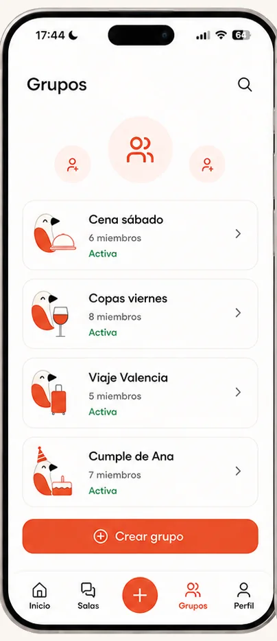 Pantalla de grupos de Biqo.